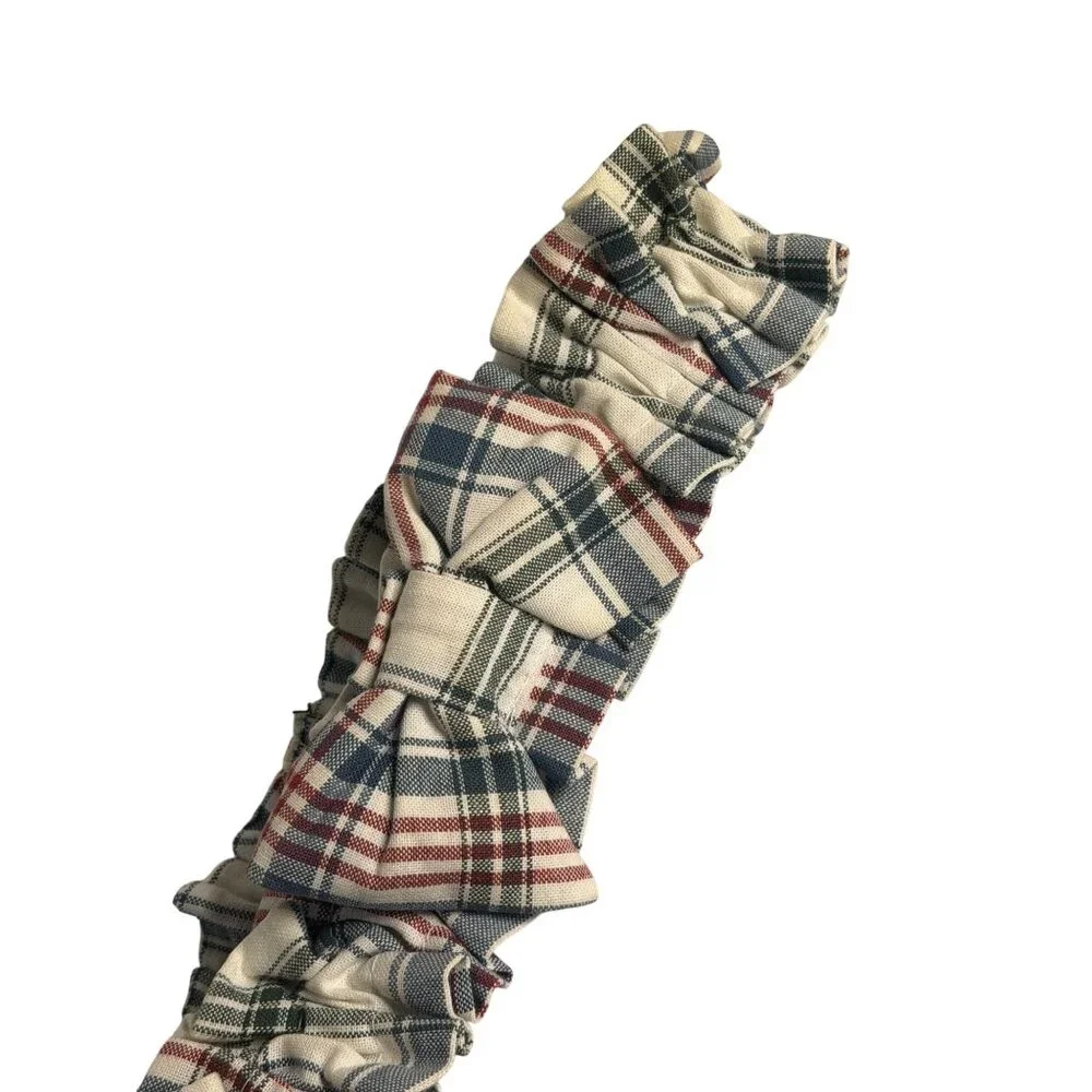 Longaberger‎ Medium Basket Garter Market Day Plaid Neutral Red Blue Cream Bow